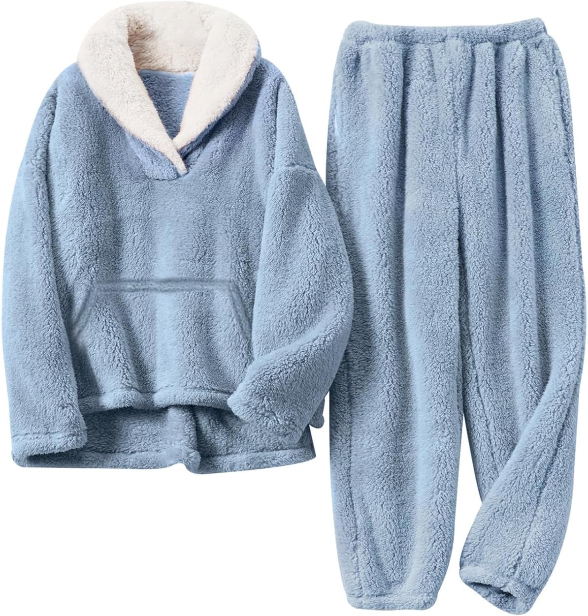 Arssm Girls Fuzzy Pants Set Fluffy Sweatsuit 2 Piece Outfits Pullover Sweatsuit Fleece Pants Set Warm Winter(Blue, 11-12 Years)