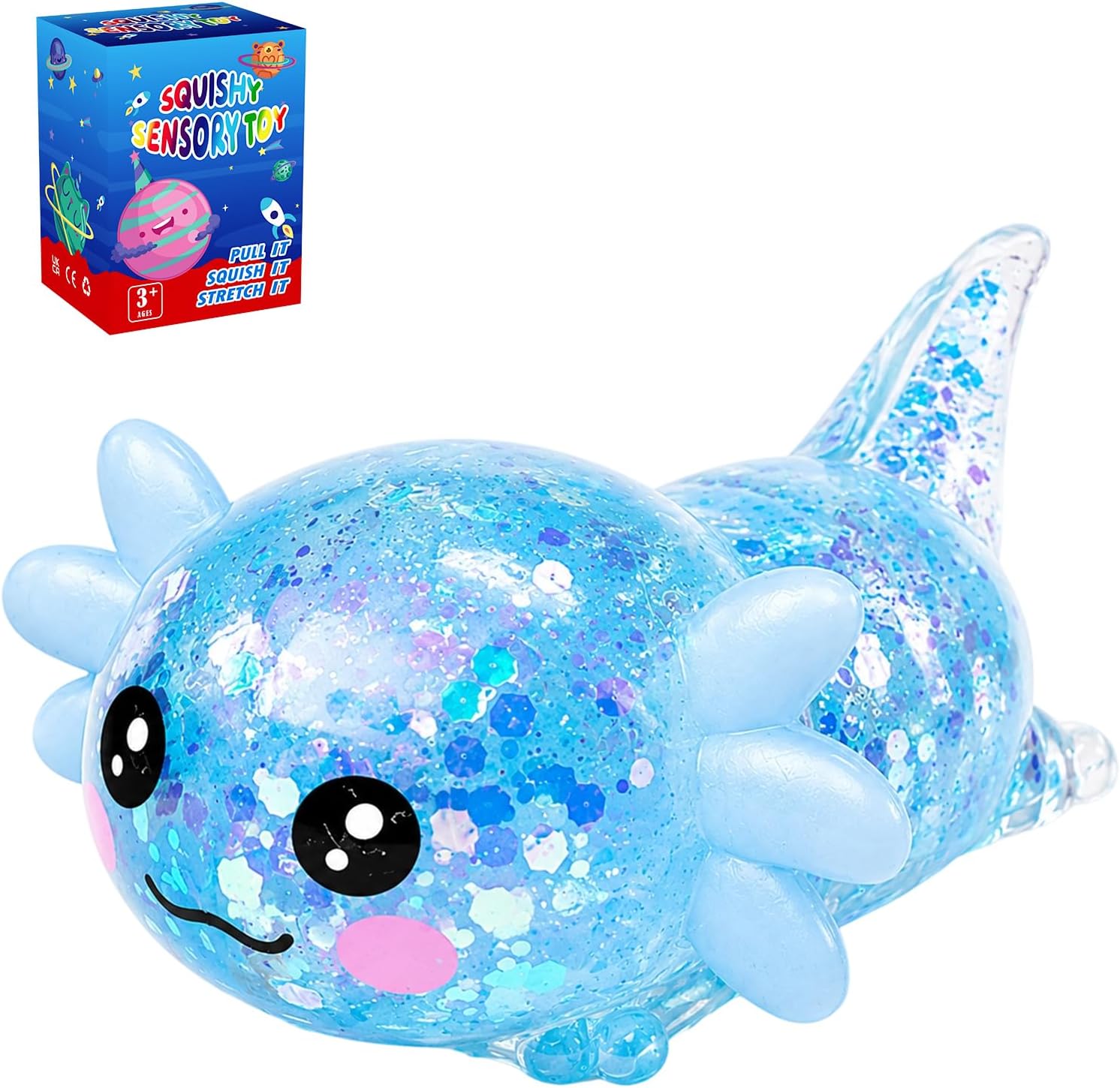 Stress Relief Toy, Glitter Fidget Squishy Sensory Squeeze Toy(Blue)