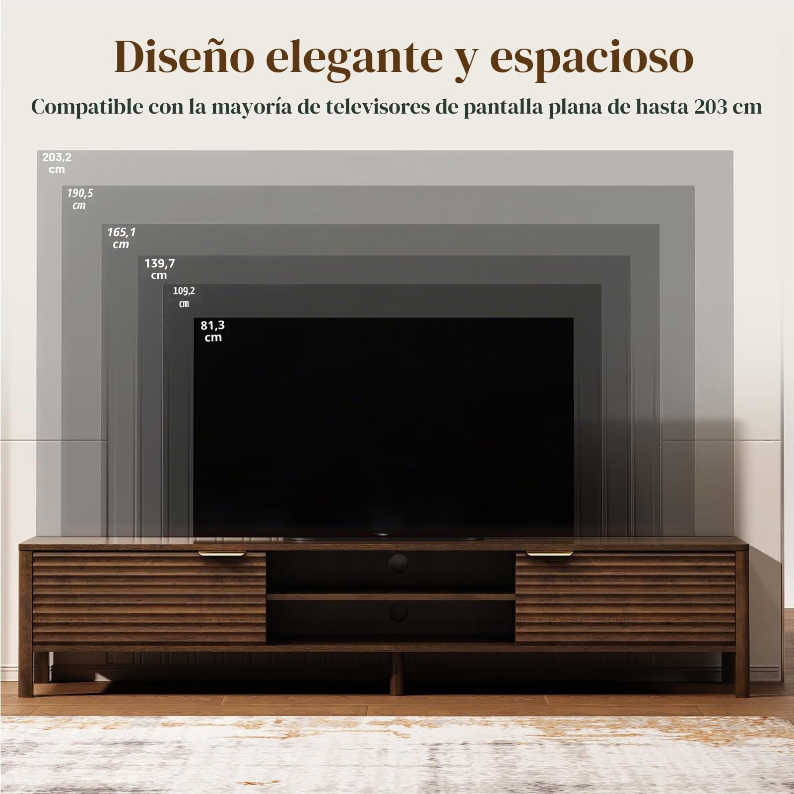 IKALIFE Mueble TV Madera Salon 175cm para Televisor 80 Pulgadas Marrón | Mueble TV con 2 Puertas y Almacenamiento, Mueble television con Gestión de Cables, Mesa TV Moderno para Salon y Dormitorio