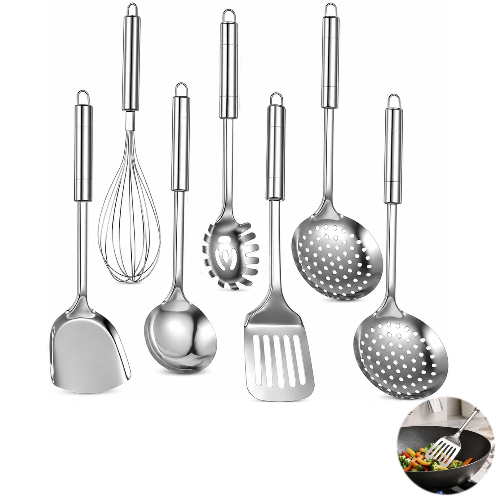 7 Pcs Stainless Steel Implements Set with Suspendable Handle