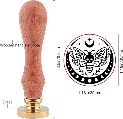 Miniatura 4 de PH PandaHall Sello de cera de mariposa de Halloween de 1.181in, sello de latón de sellado de cabeza de estrella y luna, sello de cera para