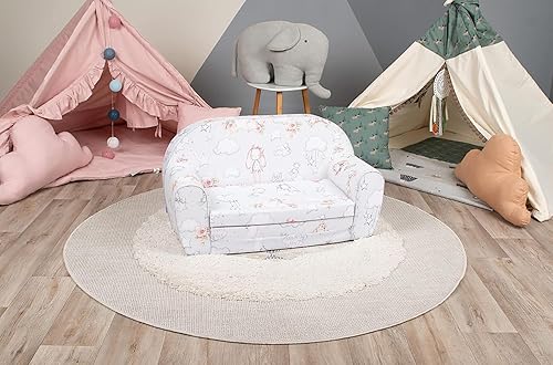 Miniatura 31 de DELSIT Sofá para bebé y para niños – Hecho en Europa para niños, 2 en 1 Flip Open Foam Sofá doble – Sofá plegable para niños Unicornios y Arcoiris