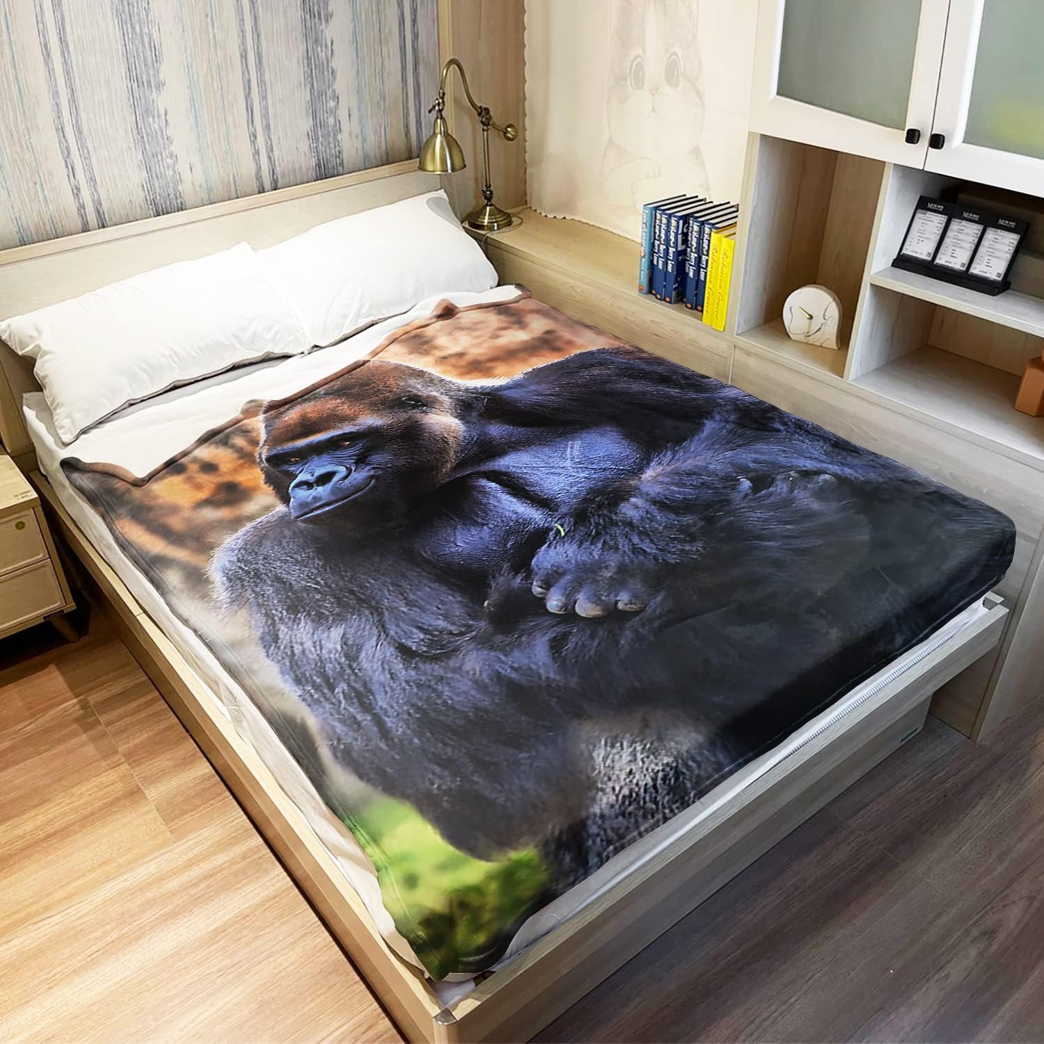 HommomH Gorilla Blanket, Funny Wild Animal, Soft Fluffy Fleece Throw 40"x50", Black - Image 3
