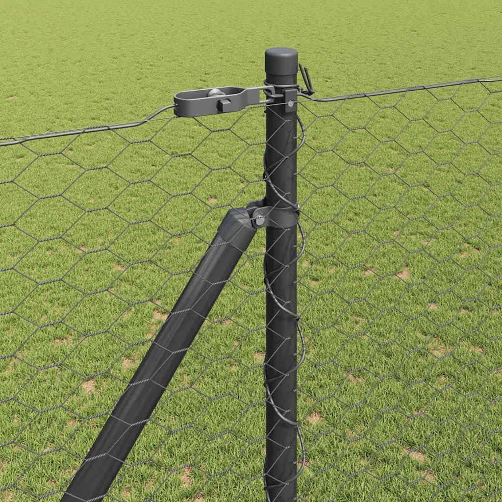 Fence Post Grey 50x1.6m 36mm Mesh Steel PVC Outdoor Garden Security Panel Set with Spike Posts Corrosion Resistant