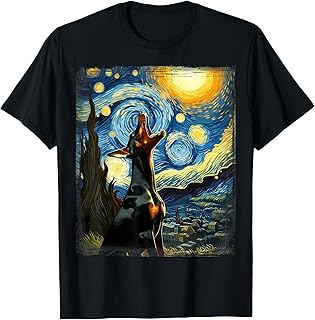Doberman Pinscher Canine Art Van Gogh Starry Night Doberman T-Shirt