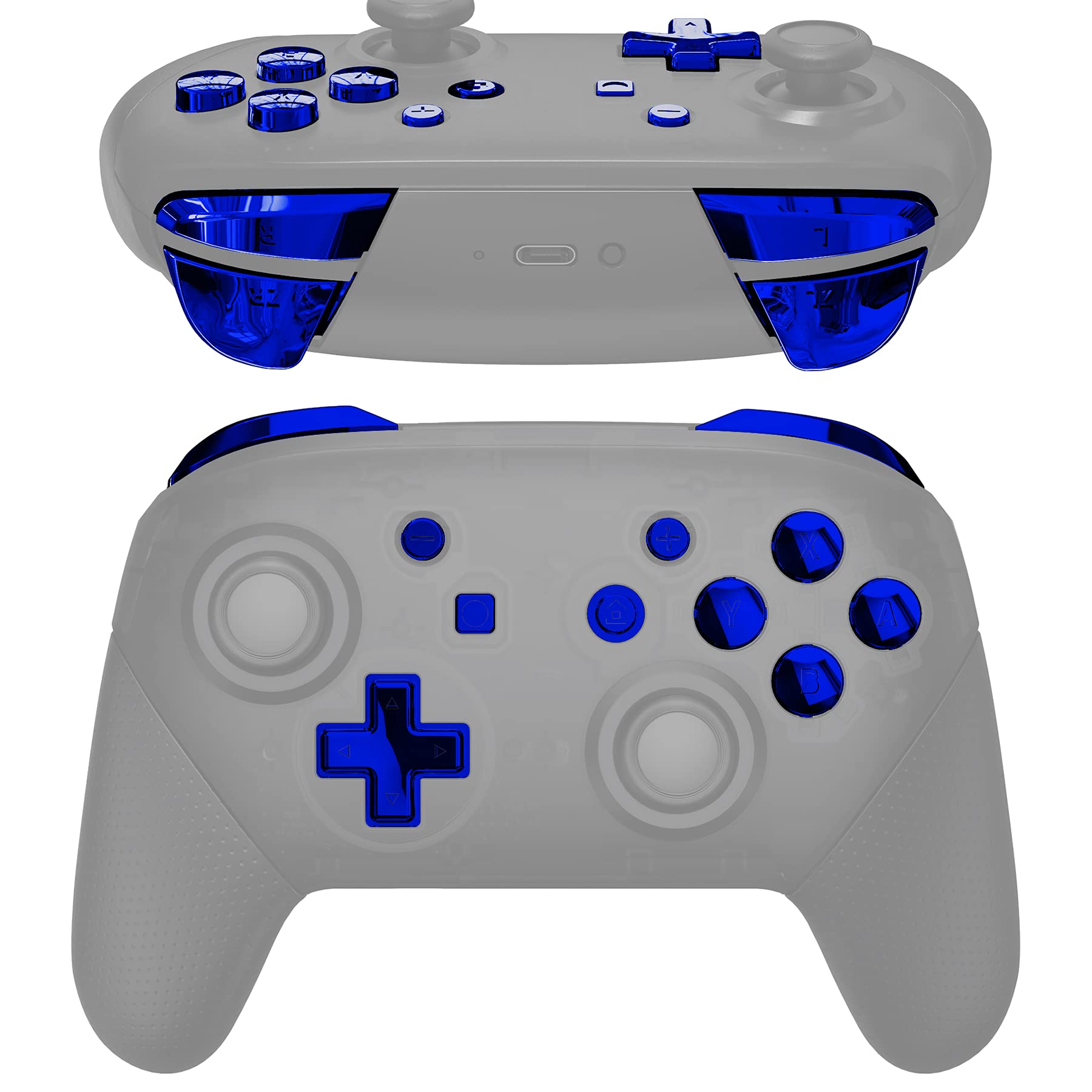 eXtremeRate ABXY D-Pad ZR ZL L R Botones para Nintendo Switch Pro Mando DIY Teclas de Reemplazo Botón Completo con Herramientas para Nintendo Switch Pro-Control NO Incluido(Azul Cromo)
