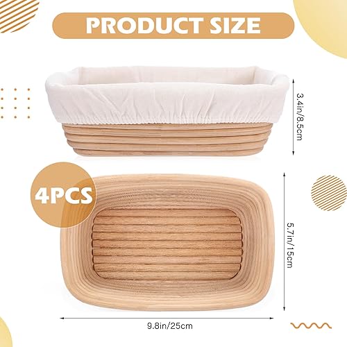 Miniatura 10 de 4 unidades de 10 pulgadas cesta de pan a prueba de Banneton de forma ovalada cesta de ratán ovalada Banneton masa cuencos con forros y dispersos