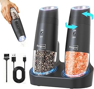 Ringco Gravity Electric Salt and Pepper Grinder Set with Charging Base, ...