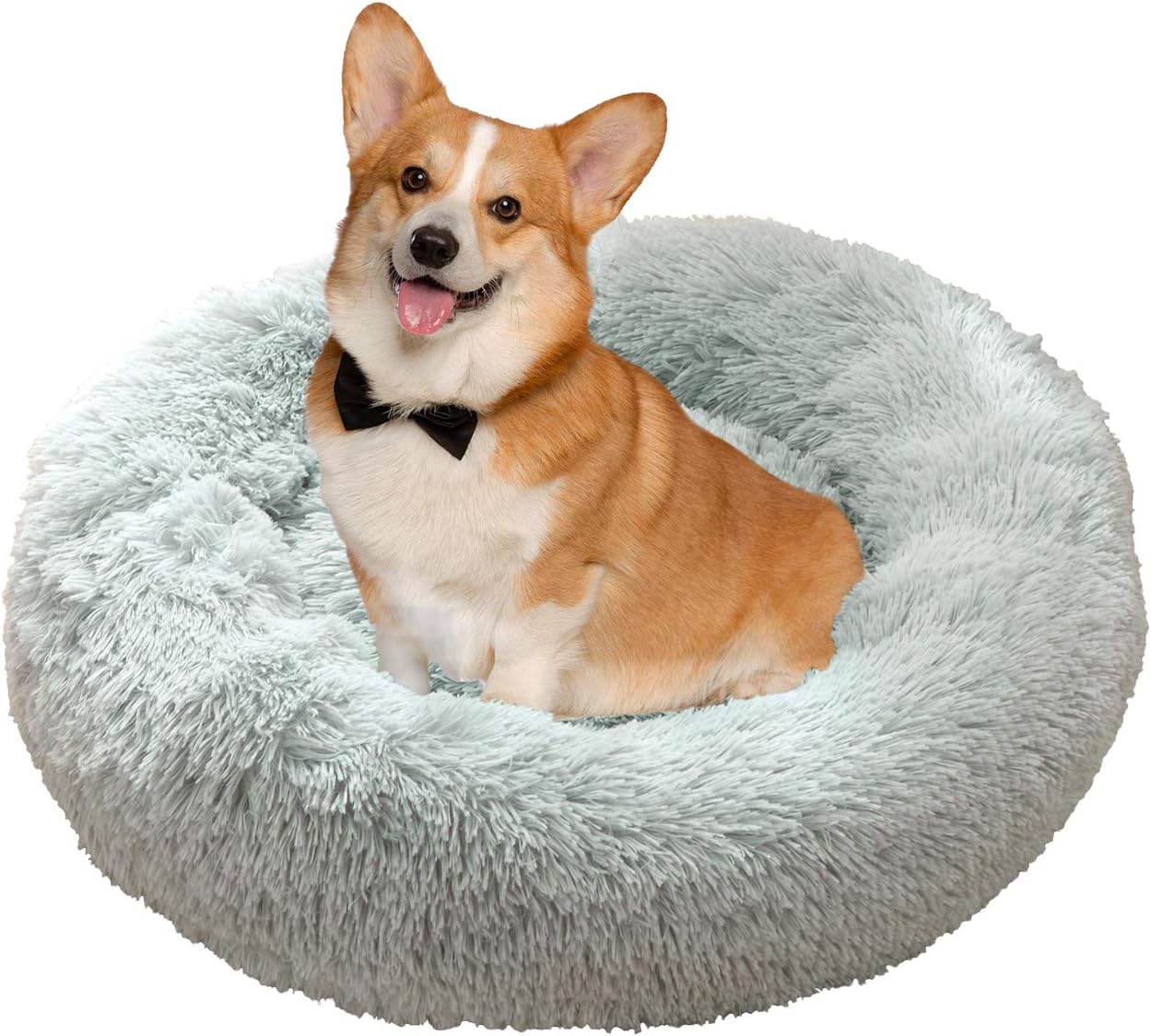 FlySheep Plush Donut Cat Cushion Bed, Indoor Soft Faux Fur Dog Bed Warm for Winter, Self Warming Shaggy Fluffy Round Cuddler - Machine…