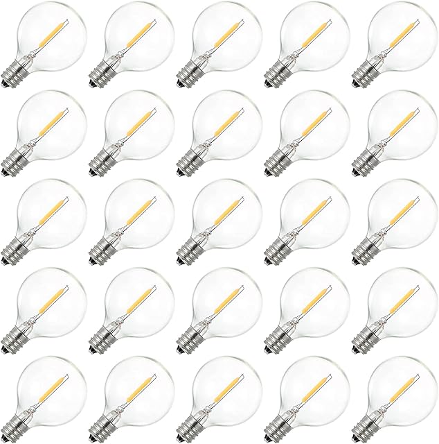 Tomshine 25 Pack LED E12 Edison Screw Globe G40 Bulbs 2200K Warm White Clear Glass Bulbs for String Lights Garden Party IP44 Waterproof(AC 220V-240V)