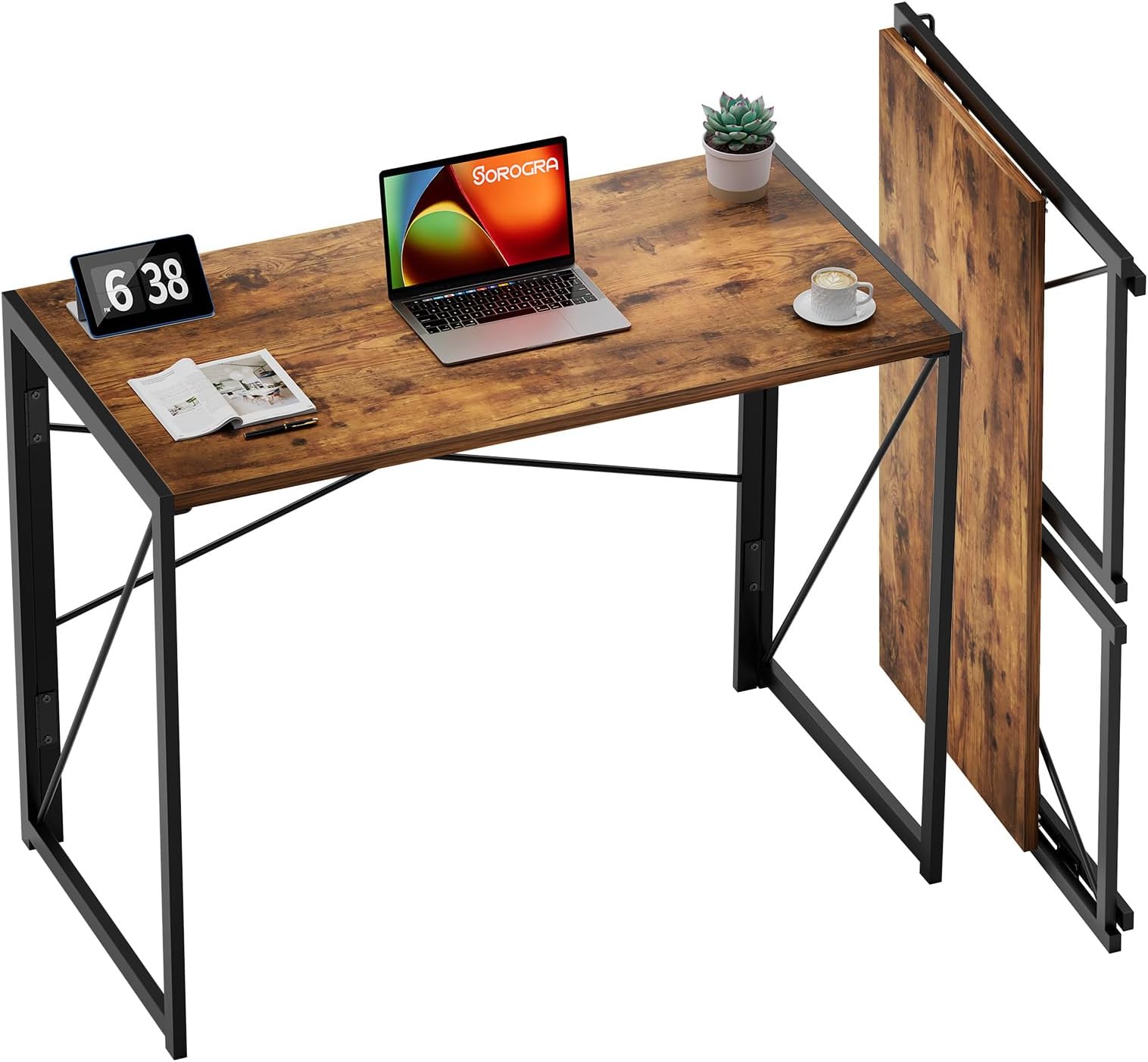 Coavas Small Folding Desk 31.5 inch Foldable Computer Desks, Spaces Saving Writing Table for Bedroom, Home Office, Dorm, Apartment, Kids, Slippy Vintage Brown