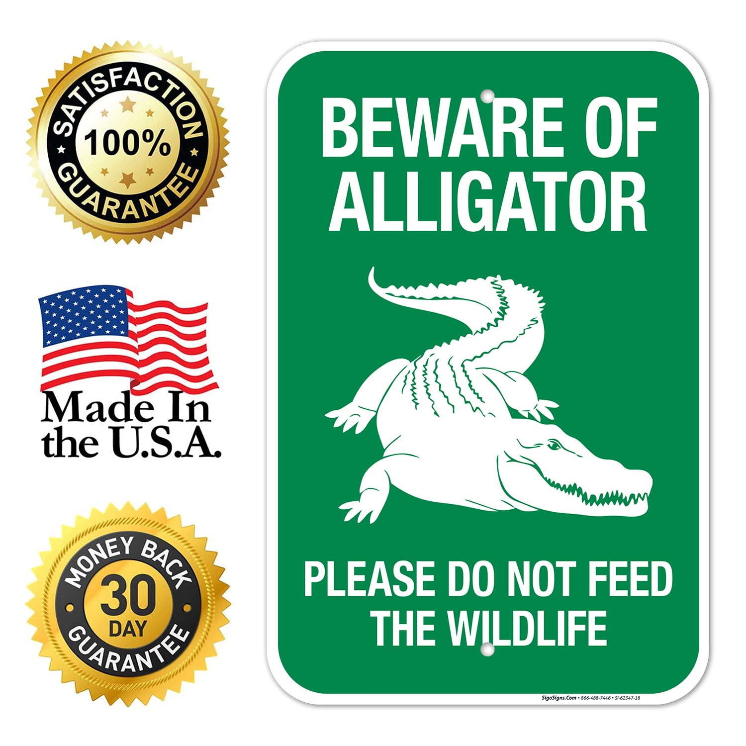 Beware of Alligator Please Do Not Feed The Wildlife Sign, 12x18 Inches, 55 mil Thick HDPS (high Density polystyrene), Made in USA