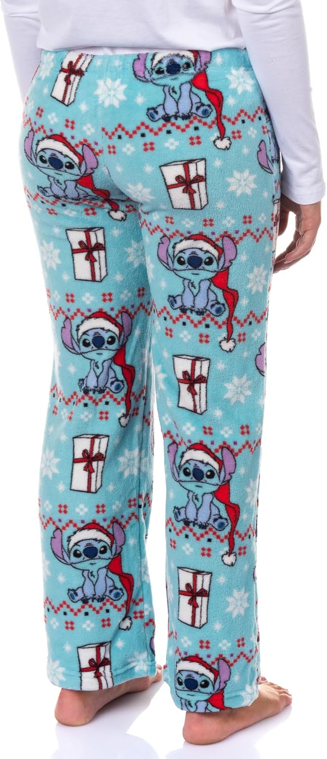Disney Stitch Pajama Pants Women's Santa Hat Gifts and Snowflakes Lounge Bottoms Sleepwear - Image 4