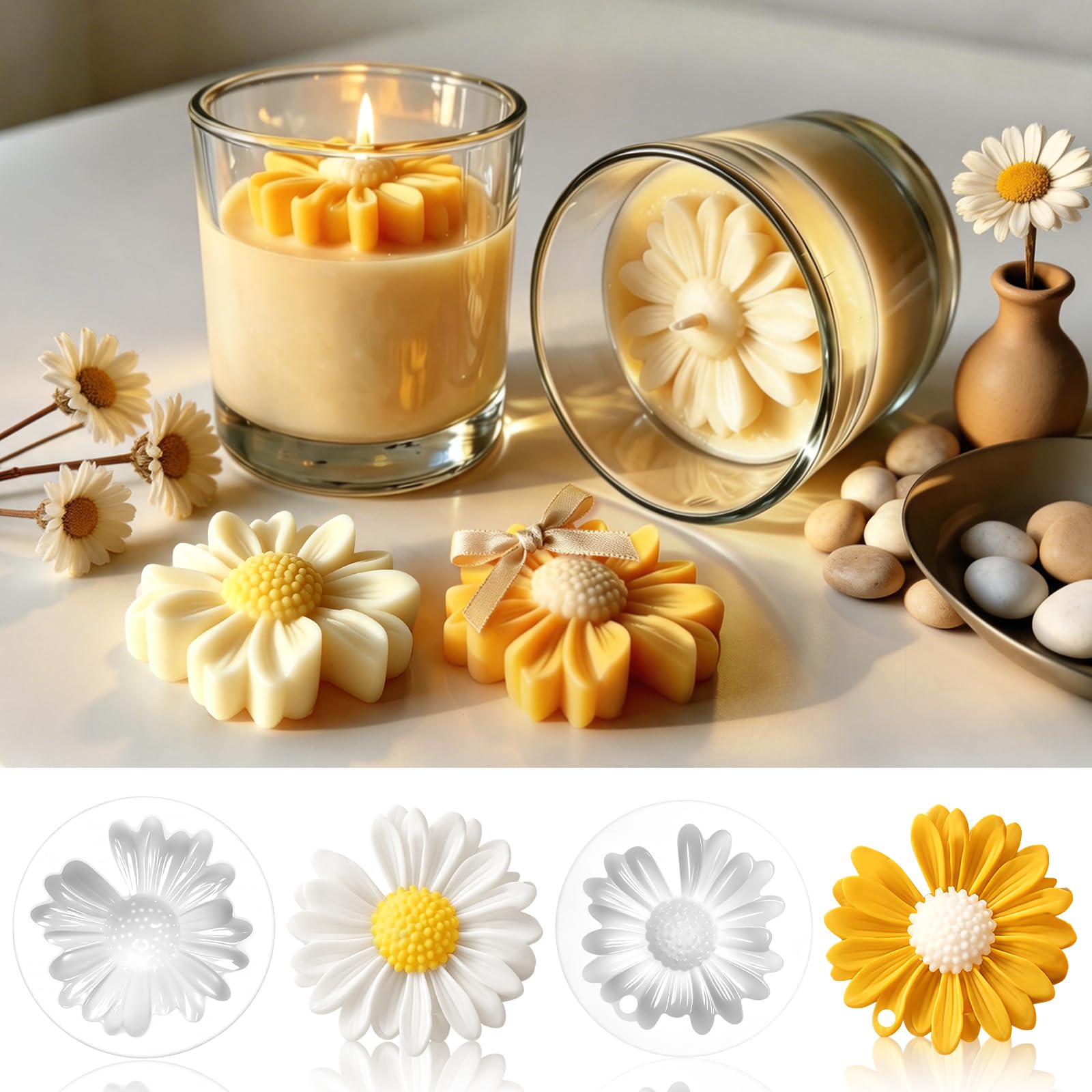 4 Stück Silikonformen Gießformen Blumen, Gänseblümchen Silik