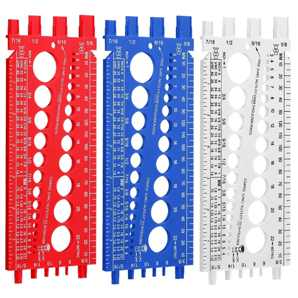 Littimoon 3Pcs Nut Bolt Thread Gauge Plastic Metric and Standard Sizer Tool Bolt Measuring Size and Thread Identifier Gauge