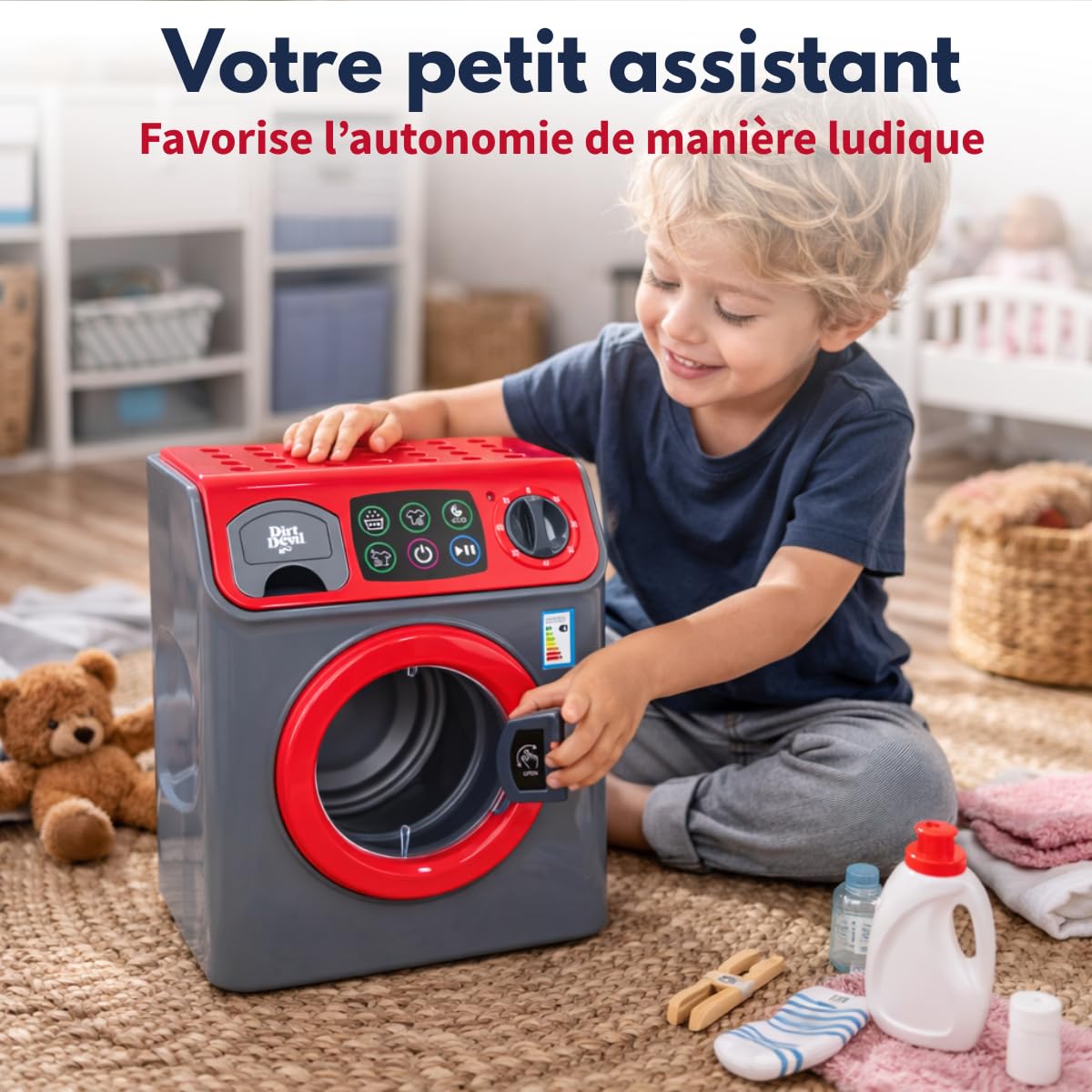 Dirt Devil Machine à Laver Jouet Enfant – avec Lumière et Sons – Prête à l’Emploi – 16,5 x 13 x 22,5 cm – Lave Linge Enfant Jouet pour Jeux de Rôle