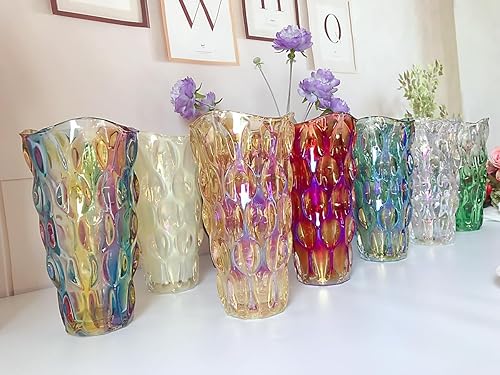 Miniatura 8 de Florero de cristal irrompible de 3.5 libras, 9.5 pulgadas, florero brillante, estilo bohemio, para centros de mesa, cocina, oficina, sala de estar,