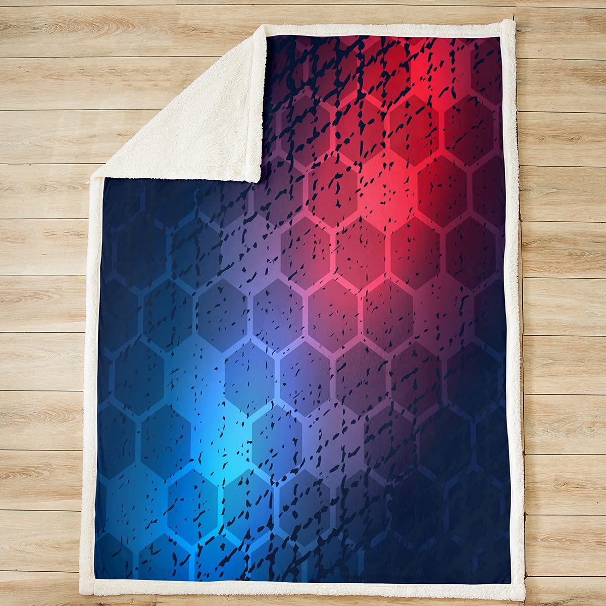 Loussiesd Coperta a nido d'ape Sherpa con esagoni in peluche per bambini e adulti, motivo esagonale al neon, coperta astratta geometrica sfocata per divano letto, camera king size 200 x 200 cm