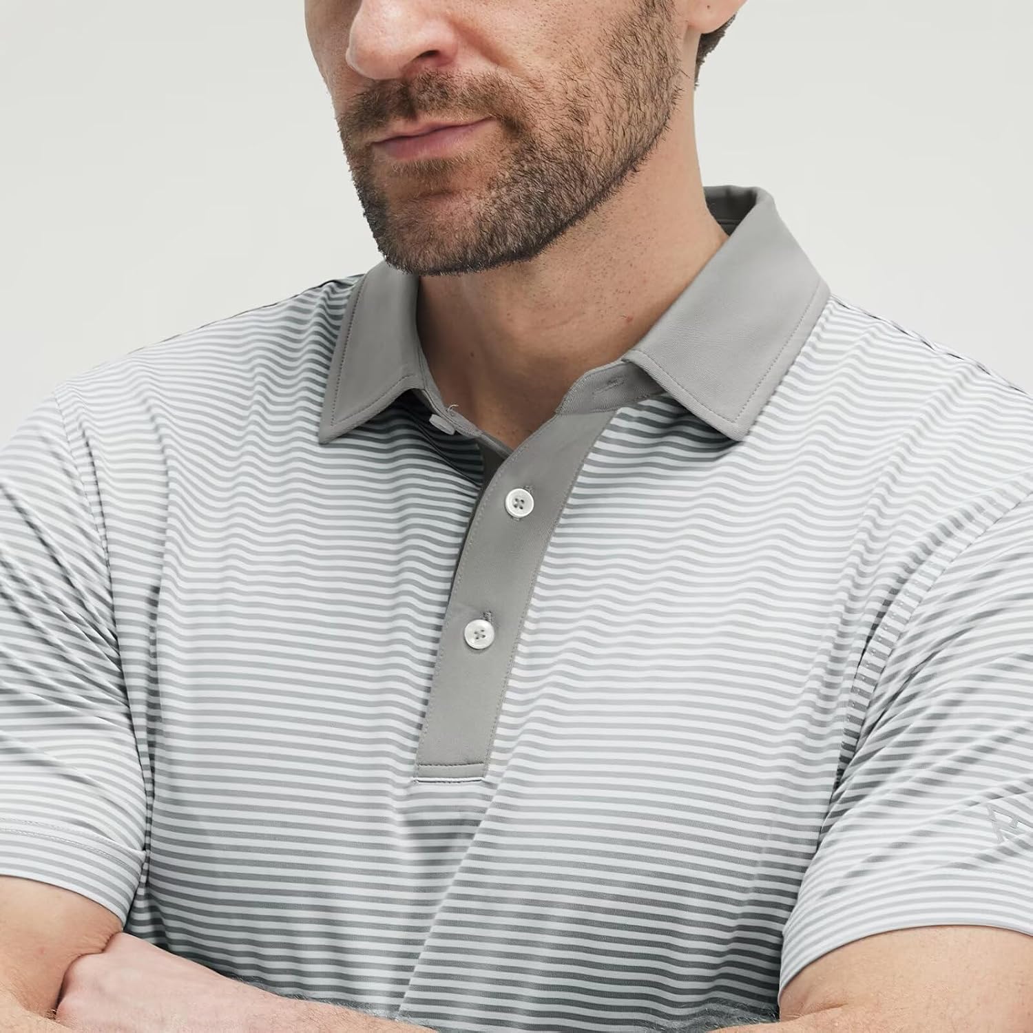 M MAELREG Polo Shirts for Men Dry Fit Moisture Wicking Performance Golf Sport Short Sleeve Striped Mens Golf Shirt