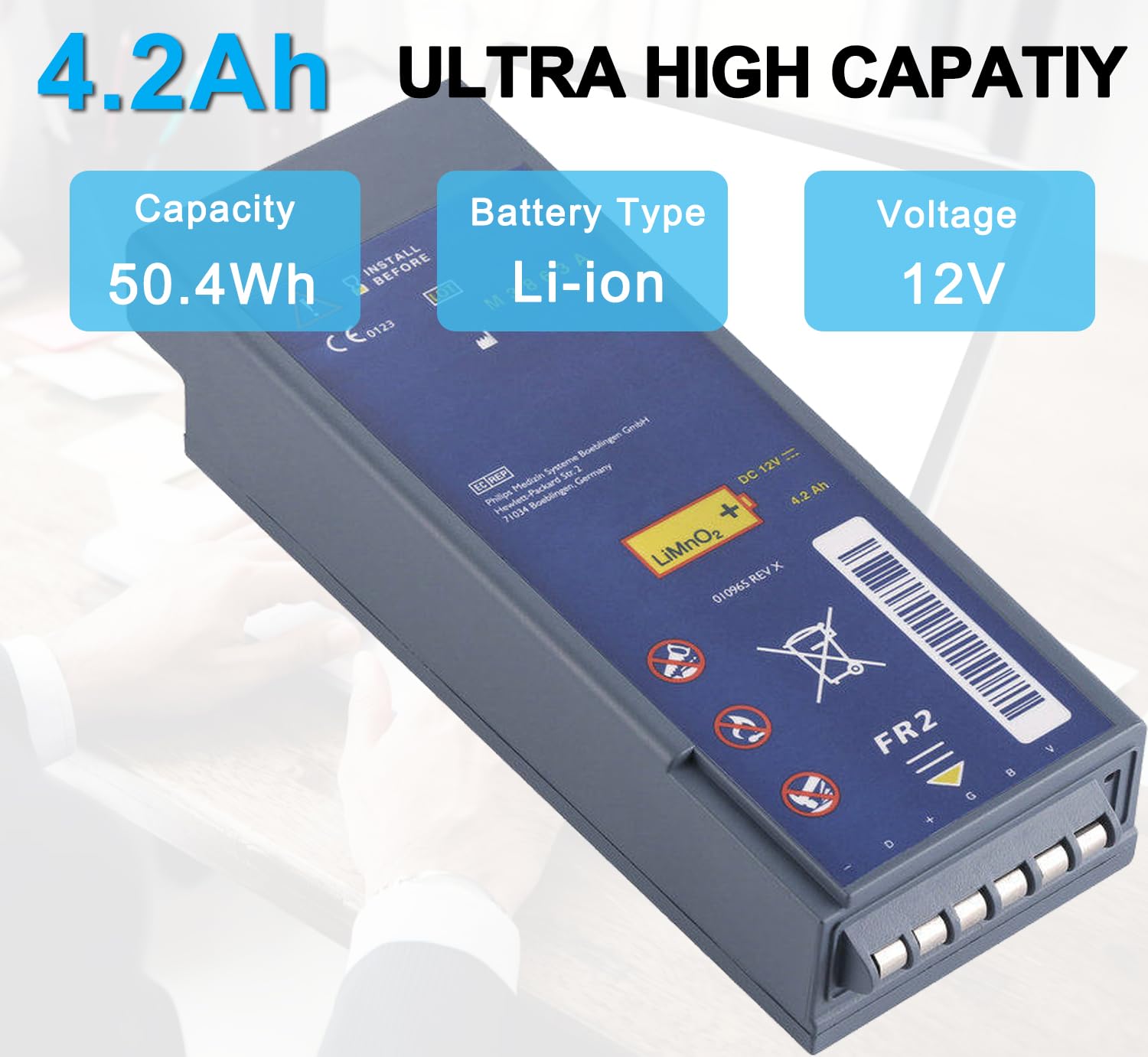 XITAIAN M3863A Batteria di Ricambio per FR2 AED Defibrillator Battery M3860A M3861A M3840A (12V 4.2Ah 50.4Wh)