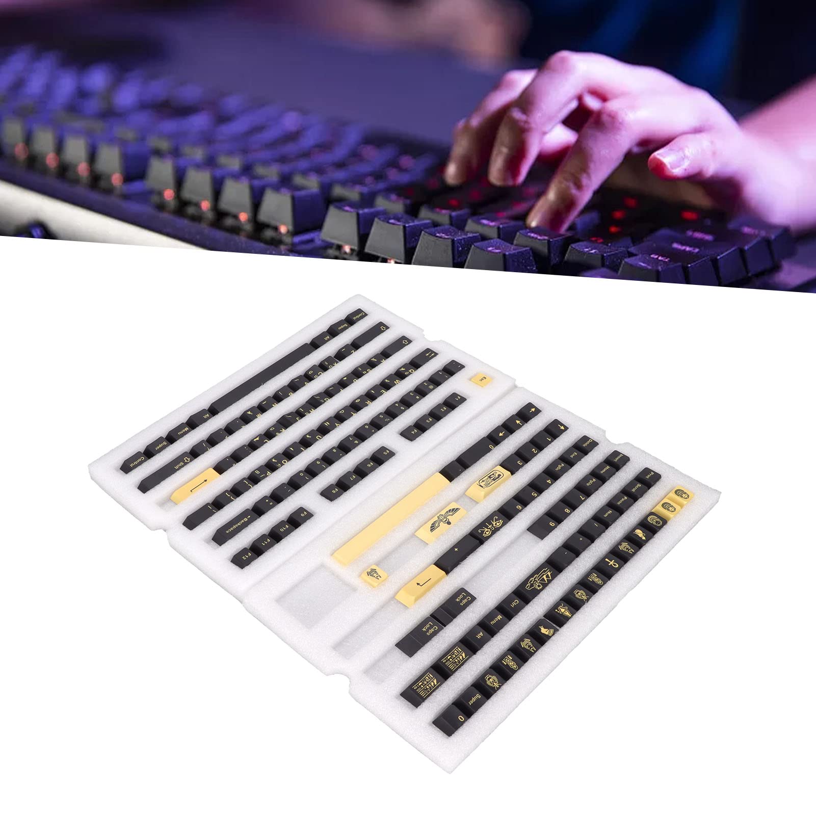 Keycaps PBT 132 Zestaw kluczy, bez liter, wysokość wiśni, egipski motyw faraonowy, DIY dekoracyjne klucze do gier dla mechanicznej klawiatury