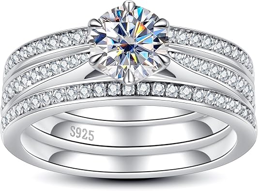 Moissanite Wedding Rings Bridal Set 3.7CTTW D Color VVS1 Clarity Round Brilliant Cut 925 Sterling Silver Moissanite Wedding Band Engagement Rings for Women with Certificate