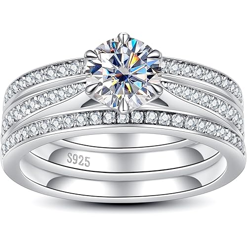 Moissanite Wedding Rings Bridal Set 3.7CTTW D Color VVS1 Clarity Round Brilliant Cut 925 Sterling Silver Moissanite Wedding Band Engagement Rings for Women with Certificate