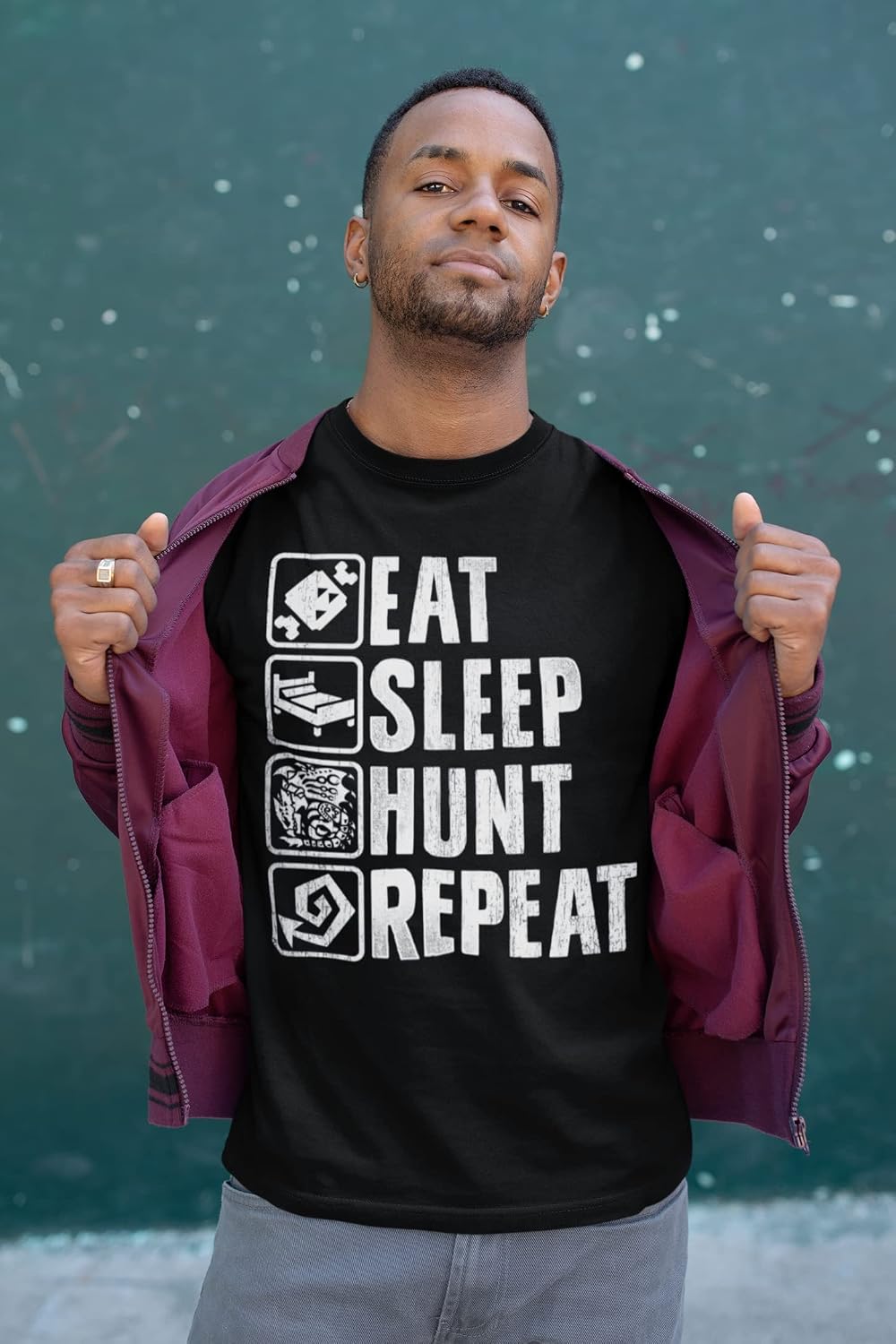American Classics Monster Hunter Eat Sleep Hunt Repeat T Shirt Black image 2