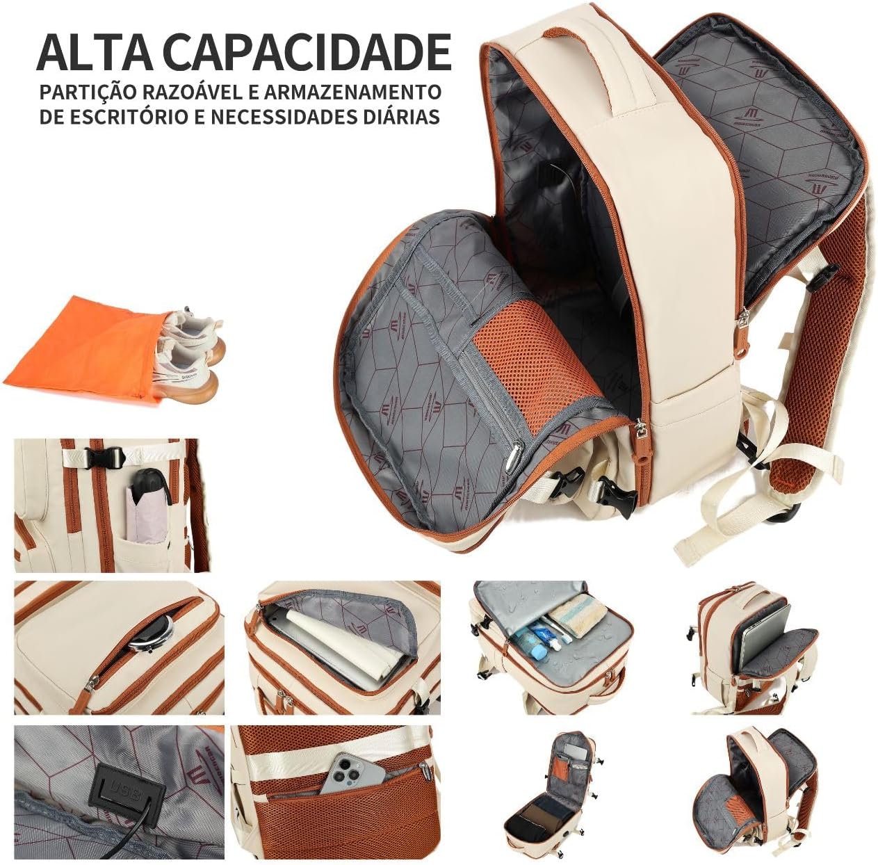Mochila de Viagem Masculina Feminina Reforçada Executiva Grande Mochila para Notebook Trabalho Viagem Escola com Cabo de Aço Impermeável com Saídas USB Unissex + Capa para Tenis Mochila de Viagem Masculina Feminina Reforçada Executiva Grande Mochila para Notebook Trabalho Viagem Escola com Cabo de Aço Impermeável com Saídas USB Unissex + Capa para Tenis