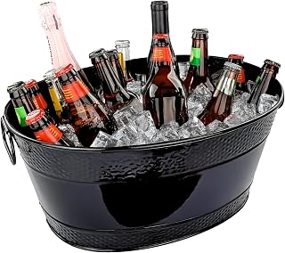 BREKX Colt Black Galvanized Beverage Tub with Handles, 16-Bottle Metal Bucket Ice Cooler to Chill Drinks, Oval Metal Basket for Drinks or Storage Bin - 15 Quarts (4 Gallon)