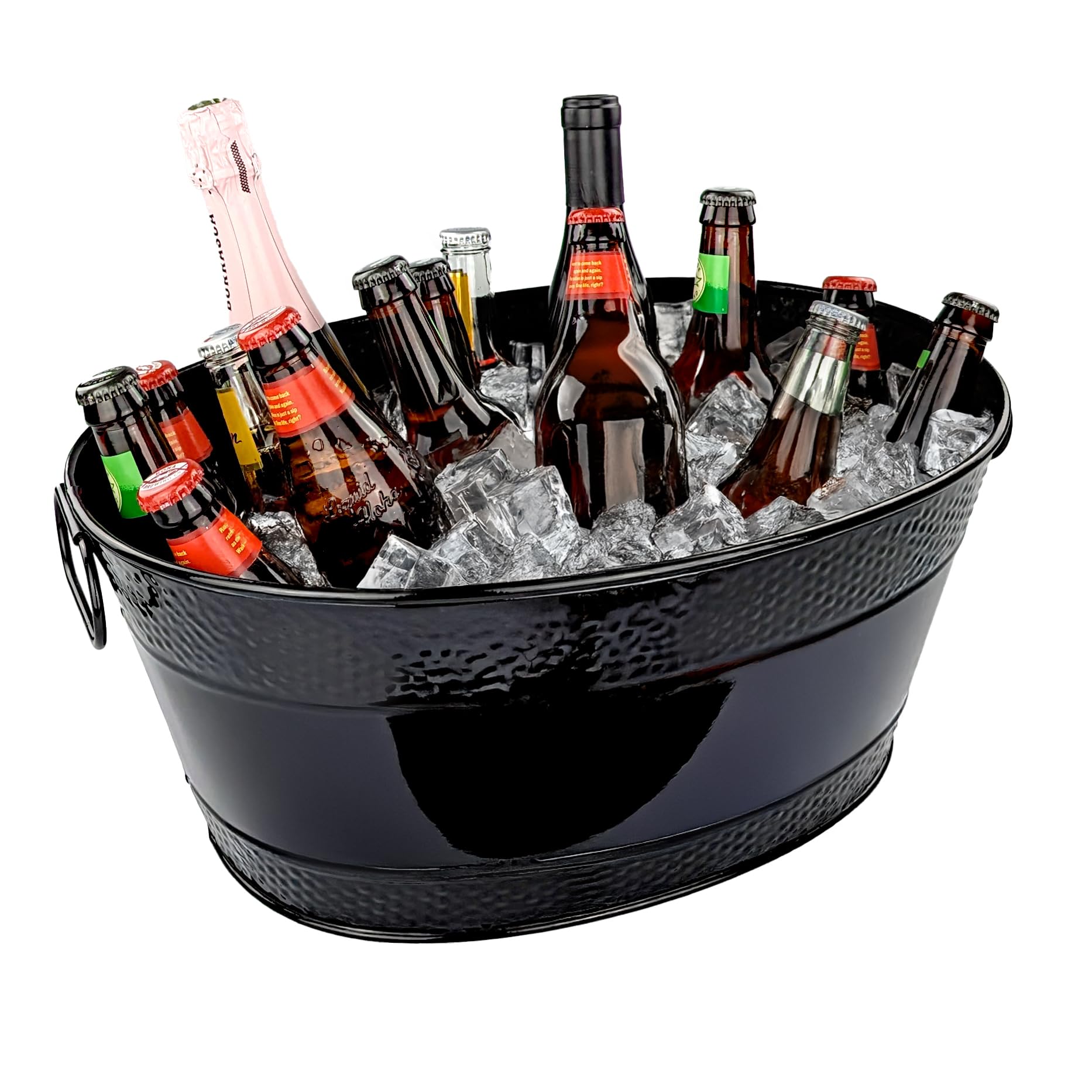 BREKX Colt Black Galvanized Beverage Tub with Handles, 16-Bottle Metal Bucket Ice Cooler to Chill Drinks, Oval Metal Basket for Drinks or Storage Bin - 15 Quarts (4 Gallon)