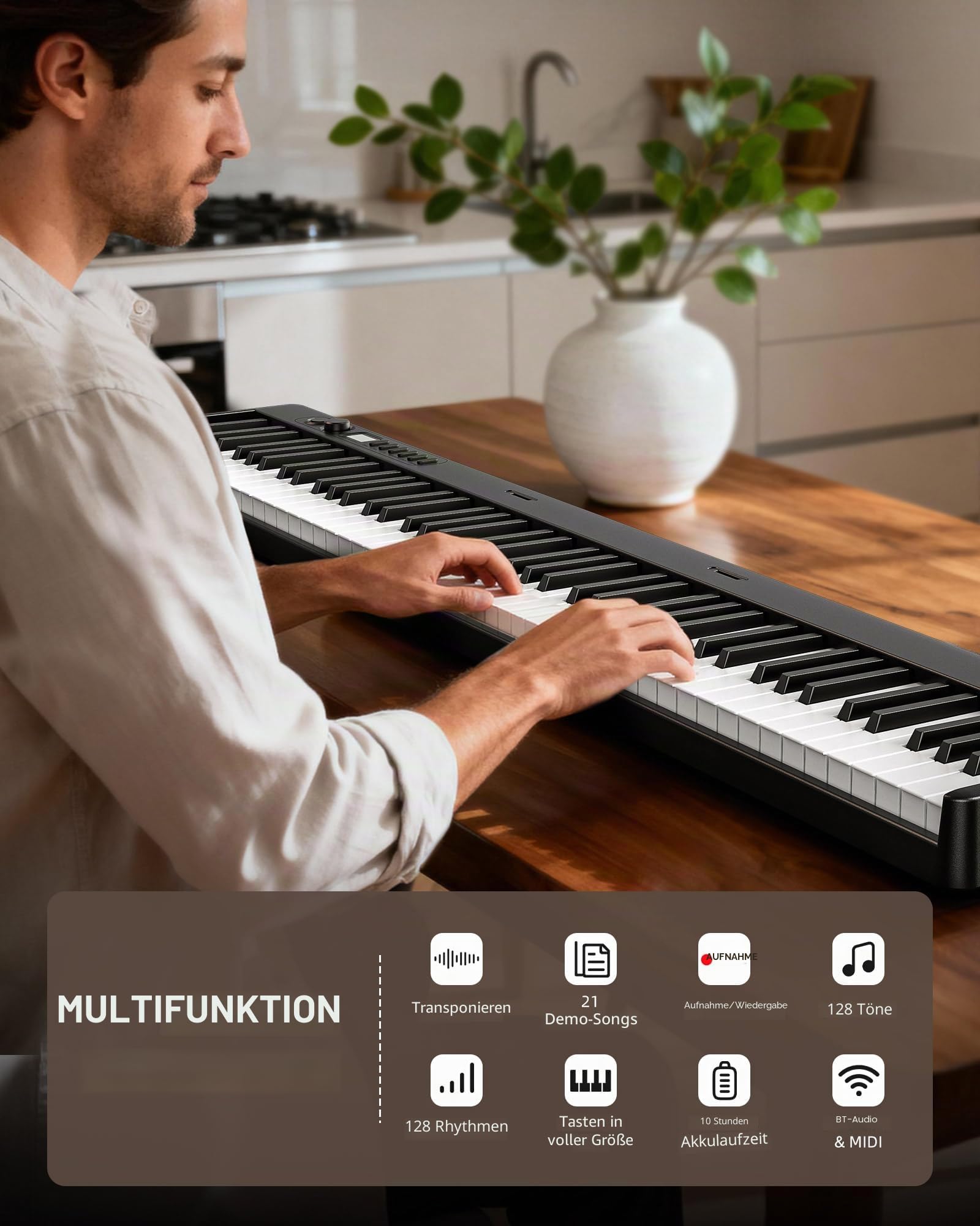 LEKATO 88 Tasten Faltbares Elektronisches Keyboard Piano mit Anschlagdynamik, wiederaufladbar, Bluetooth-MIDI, Standardgröße Tasten, für Anfänger/Musikliebhaber/Kind