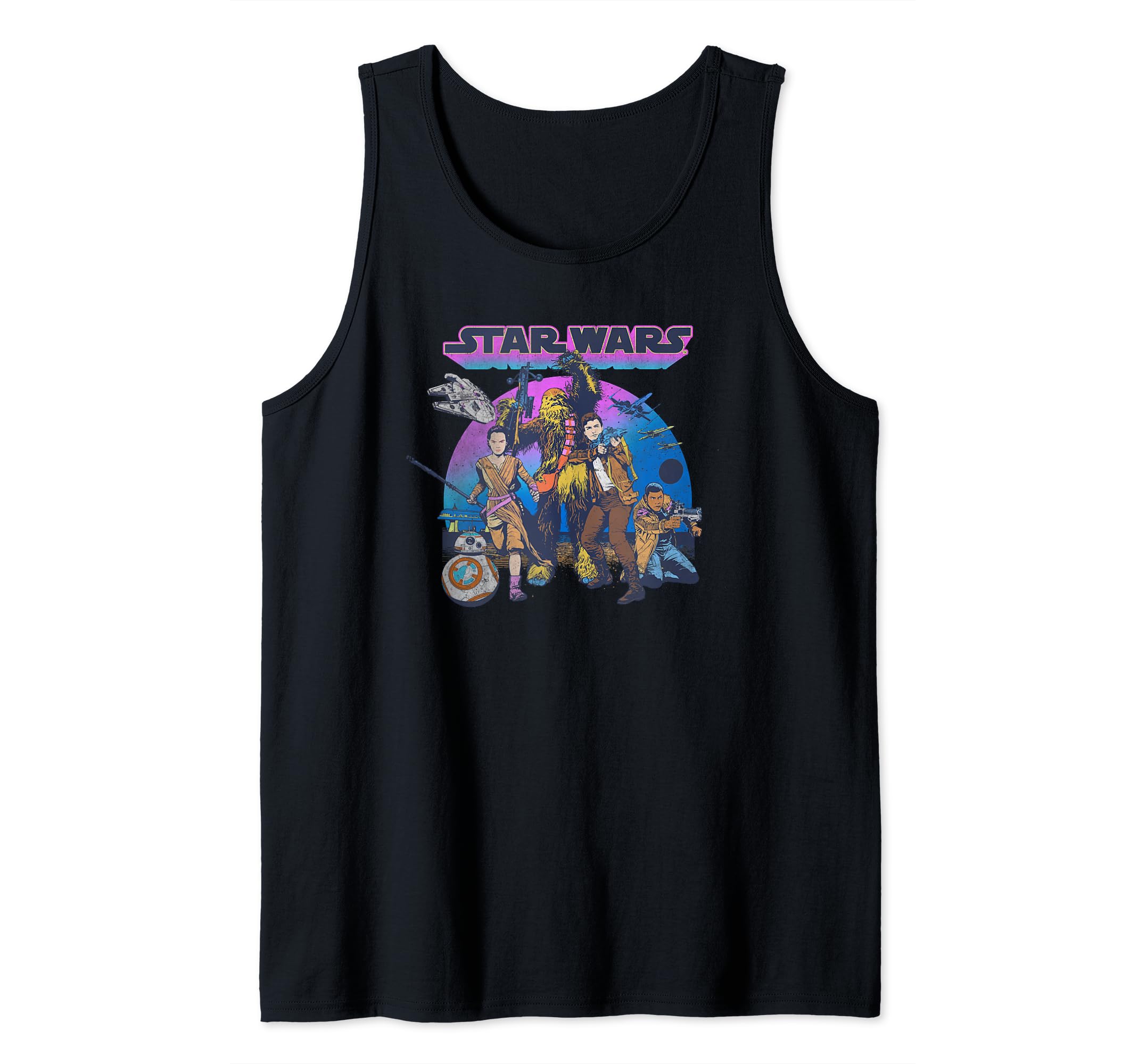 Star Wars Jyn Erso, Han Solo, Chewbacca, Retro Color Tank Top, Black