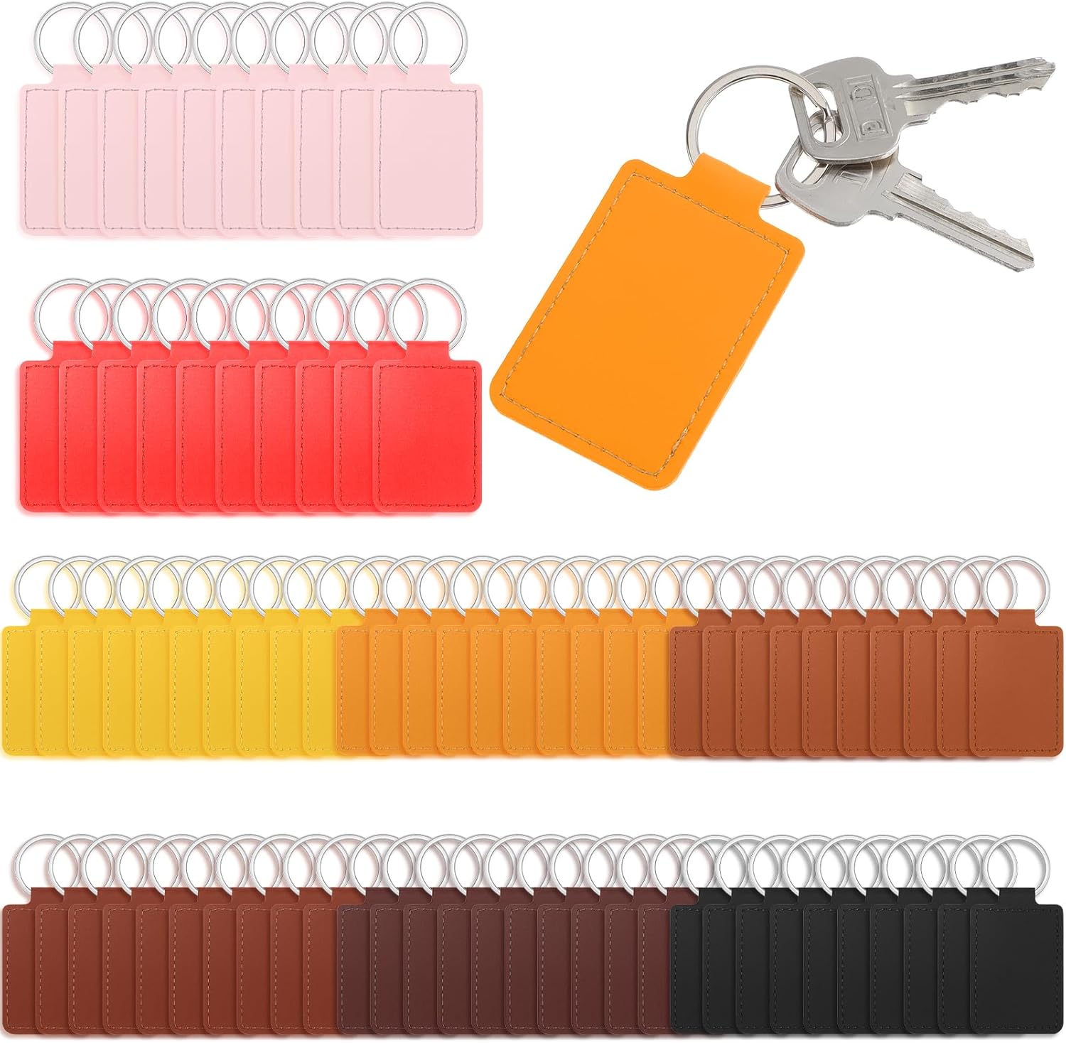 80 Pcs Leather Key Fob Kit, Rectangular Leather Keychain Blanks with Keychain Rings, PU Laser Engraving Key chain, Stamping Diy Crafts for Working