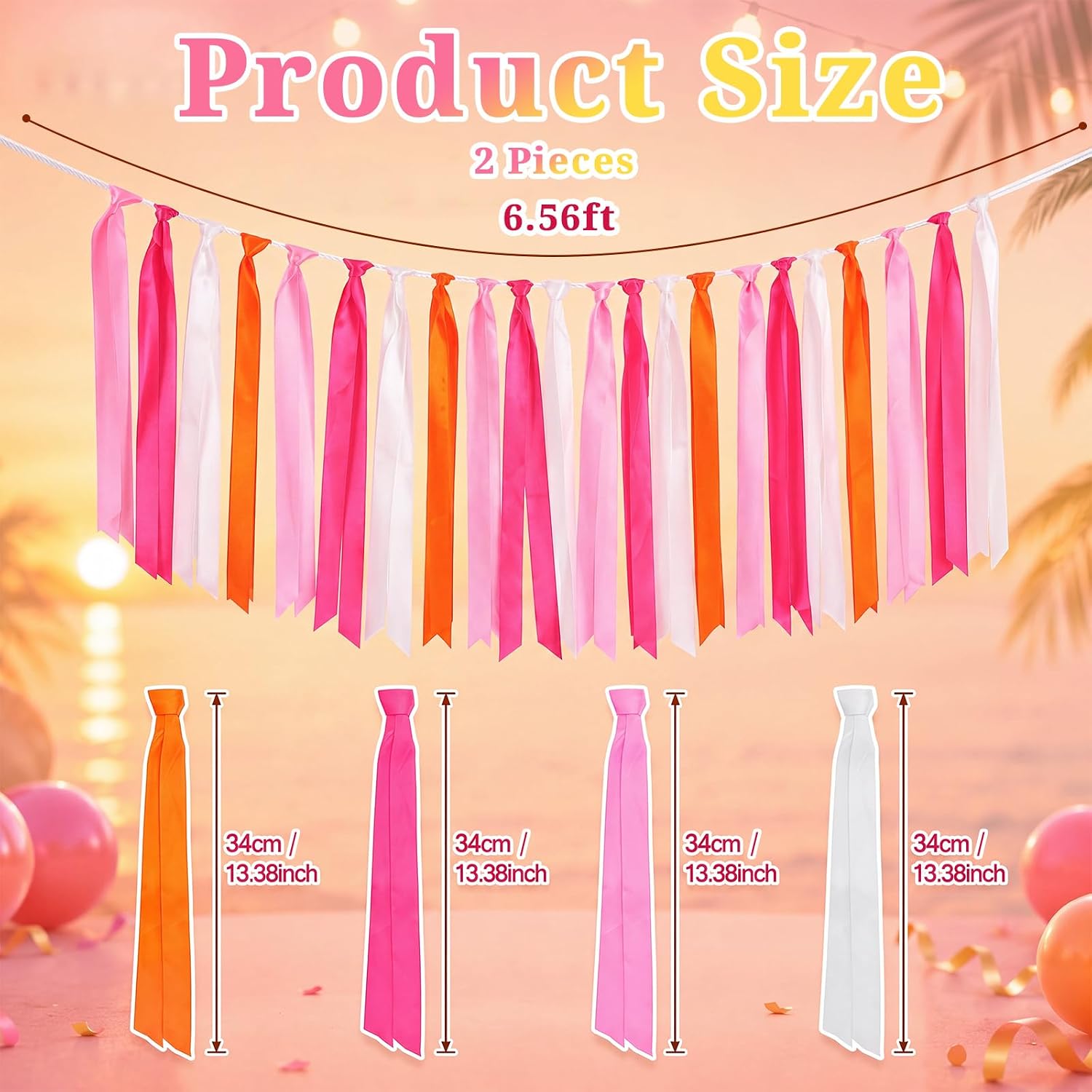 2 Pcs Hot Pink Burnt Orange Sunset Party Decorations 13.12ft Fabric Streamer Garland Fringe Banner for Fall Party Birthday Bridal Baby Shower Graduation Thanksgiving Backdrop Decor