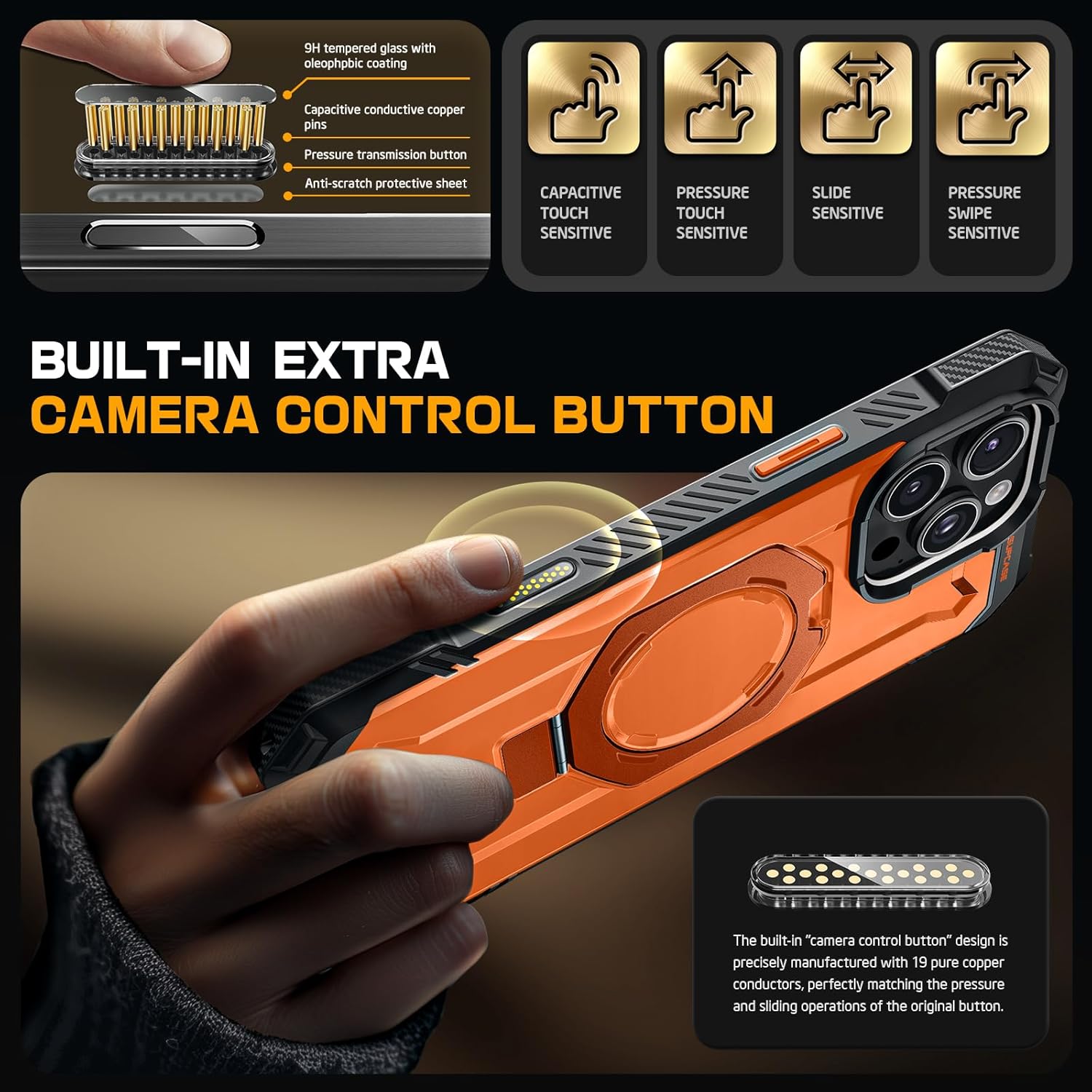 SUPCASE for iPhone 16 Pro Case with Camera Control Capture Button (Unicorn Beetle Grip), [Compatible with MagSafe] Heavy Duty Rugged Magnetic Stand Phone Case for iPhone 16 Pro 6.3'' 2024, Magma - Image 3