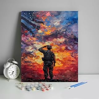 HULDFRDA Soldier Adult Paint by Number Kits On Canvas Soldier Under The Flag Paint-by-Number Kits DIY Paintings Color by Numbers for Adults Numbers Paintings Canvas Crafts Home Decor,16x20 Inch