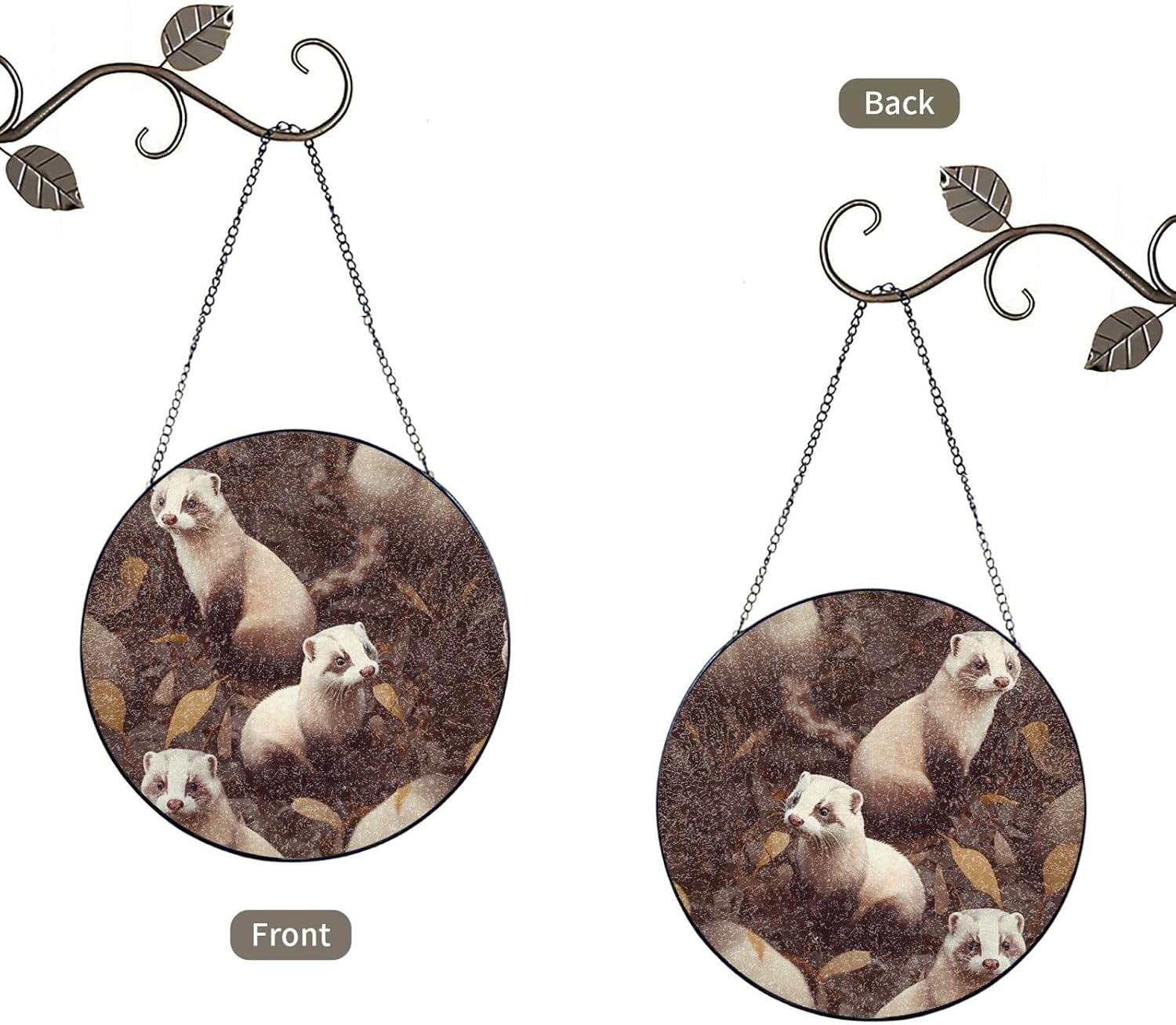 Stained Glass Window Hanging 6in Window Suncatcher Glass Panel with Metal Chain Hairy Ferret Sun Catchers Wall Art Home Decor Gift for Women Mother's Day