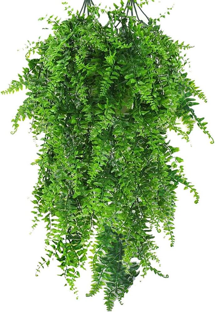 Boston Fern Artificial Plants Plastic Fake Vine Hanging Ivy Artificial Ivy Garland Artificial Greenery Leaves for Wedding Party Garden Wall Decoration 2 Pcs