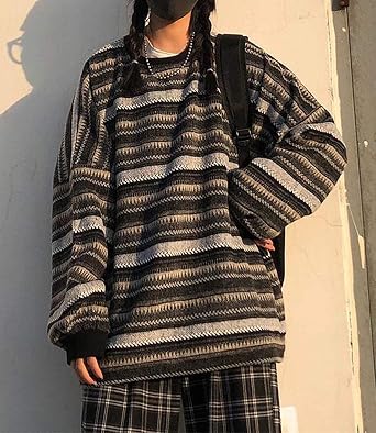Striped Sweater Women y2k Grandpa Sweater Striped Sweatshirt Pullover Oversize Vintage Sweater Knitted Long Sleeve Tops