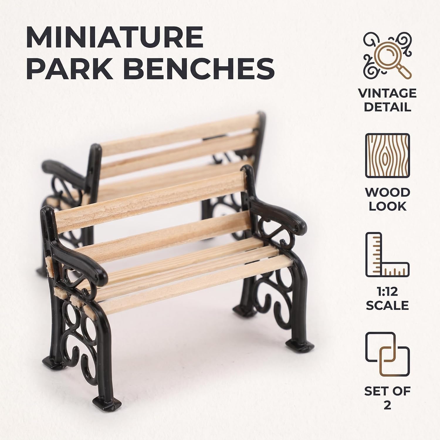 2Pcs Black 1/24 Miniature Park Bench Dollhouse Decoration Accessories Miniature Dollhouse Miniature Park Bench Scale Accessories(1.9x0.9x1.3 inch) image 3