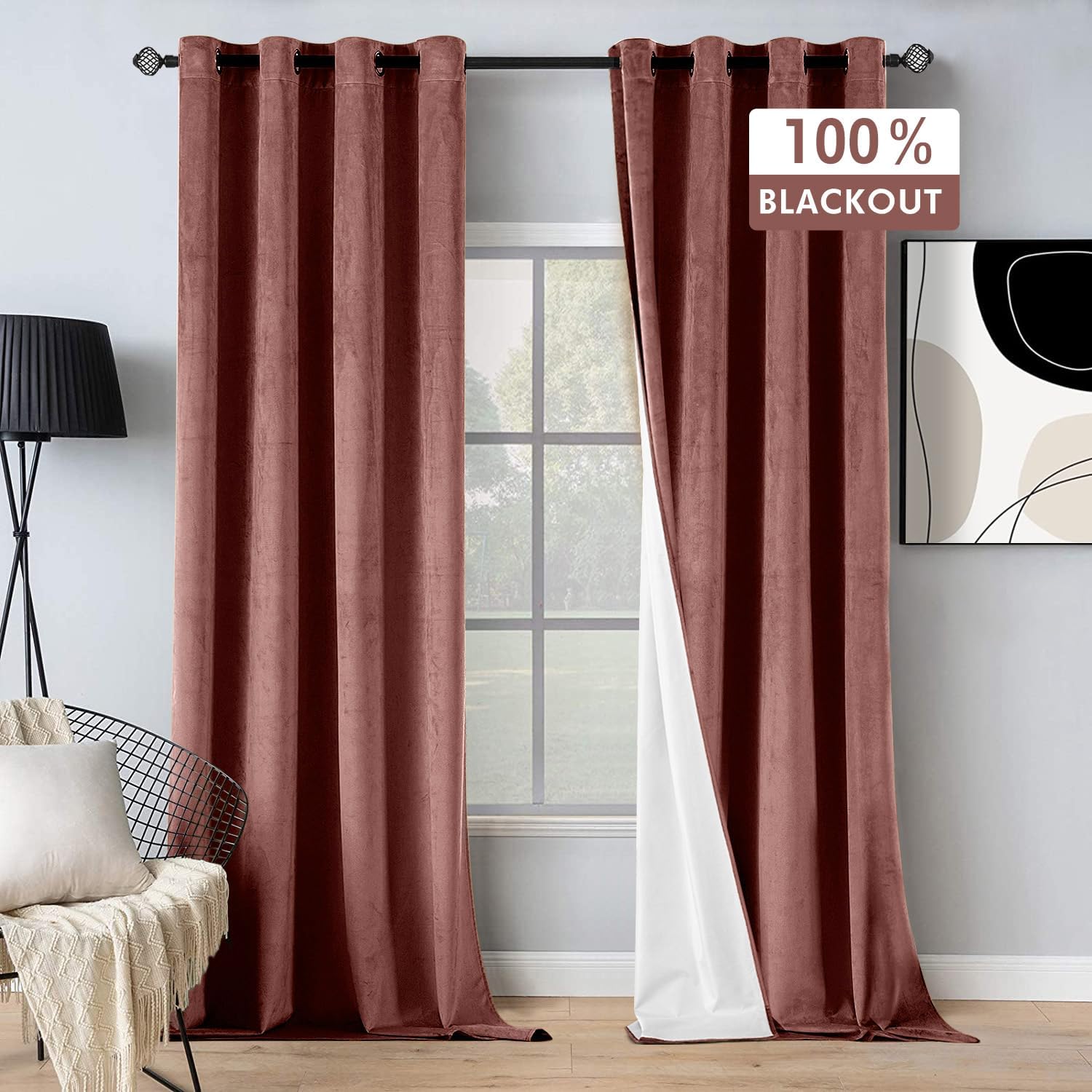 MIULEE 100 Blackout Velvet Curtains 96 Inches Long Dusty Rose Pink