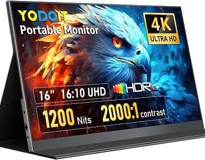 Yodoit 4K Portable Monitor, 16" 3840×2400 UHD IPS Travel Scr - best monitors photo editing