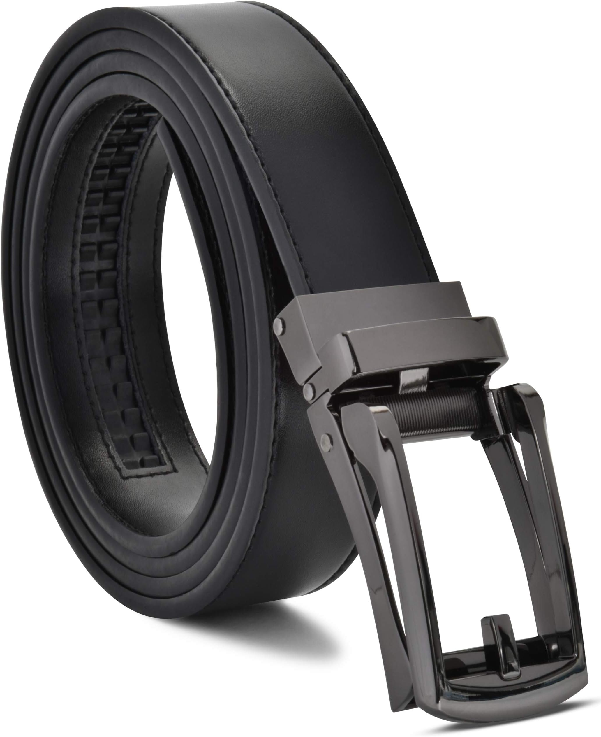 Carlo FelliniGenuine Leather Ratchet Belt for Men – Adjustable Track Belt with Black or Silver Buckle – Dress & Casual