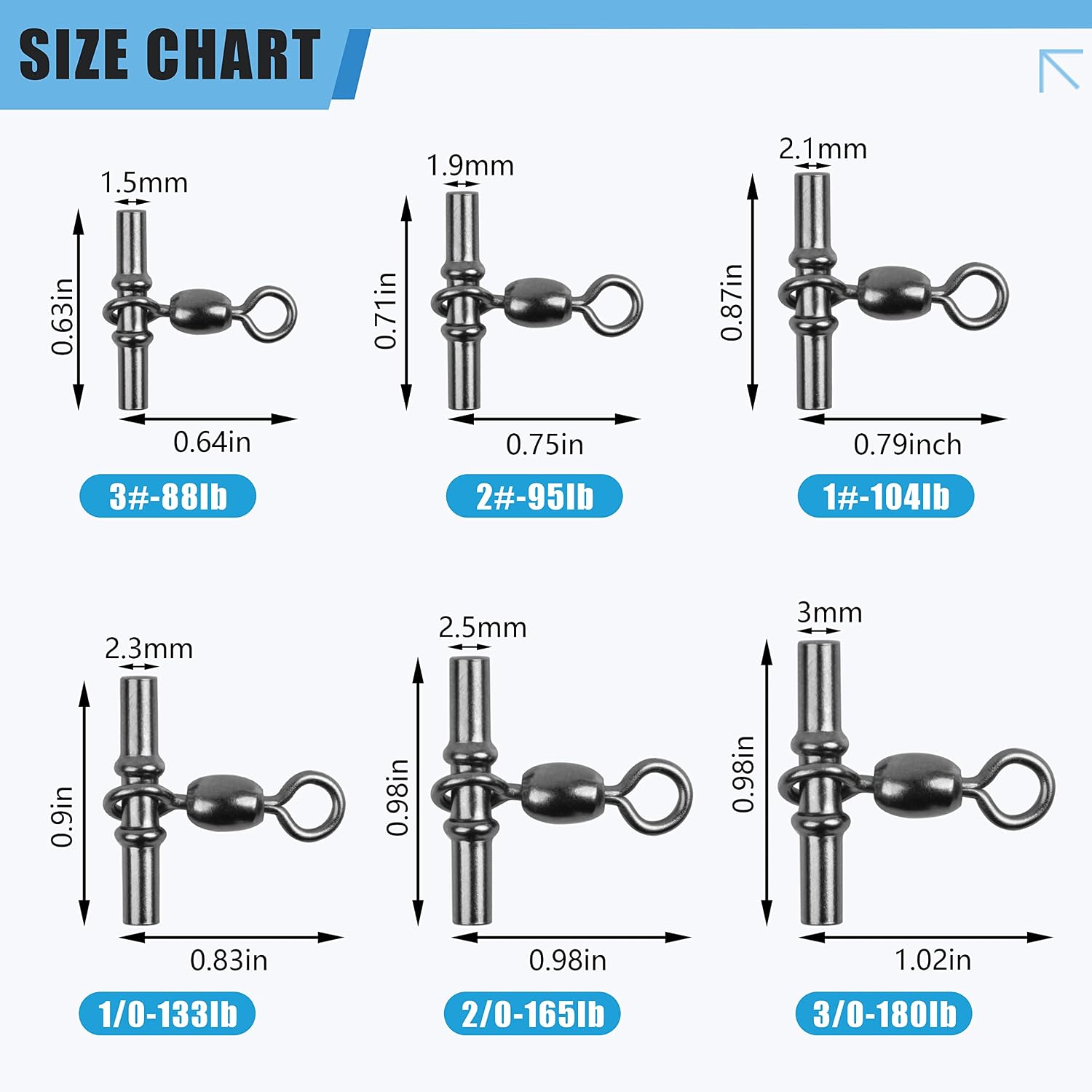 Fishing Cross Line 3 Way Swivel,40pcs T-Shape Sleeve Swivels Heavy Duty Crimp Crane Swivel Brass Triple Swivels for Deep Drop Rigs Saltwater Fishing Tackle