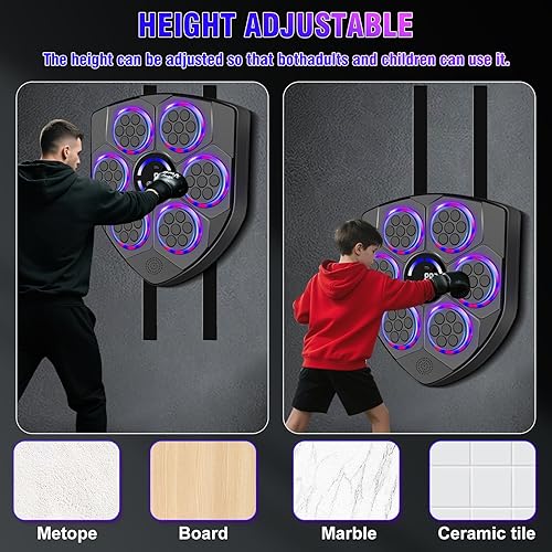 Miniatura 6 de Máquina de boxeo familiar inteligente con LED rítmico, montada en la pared para adultos y niños, incluye guantes para adultos, diadema y 3 bolas