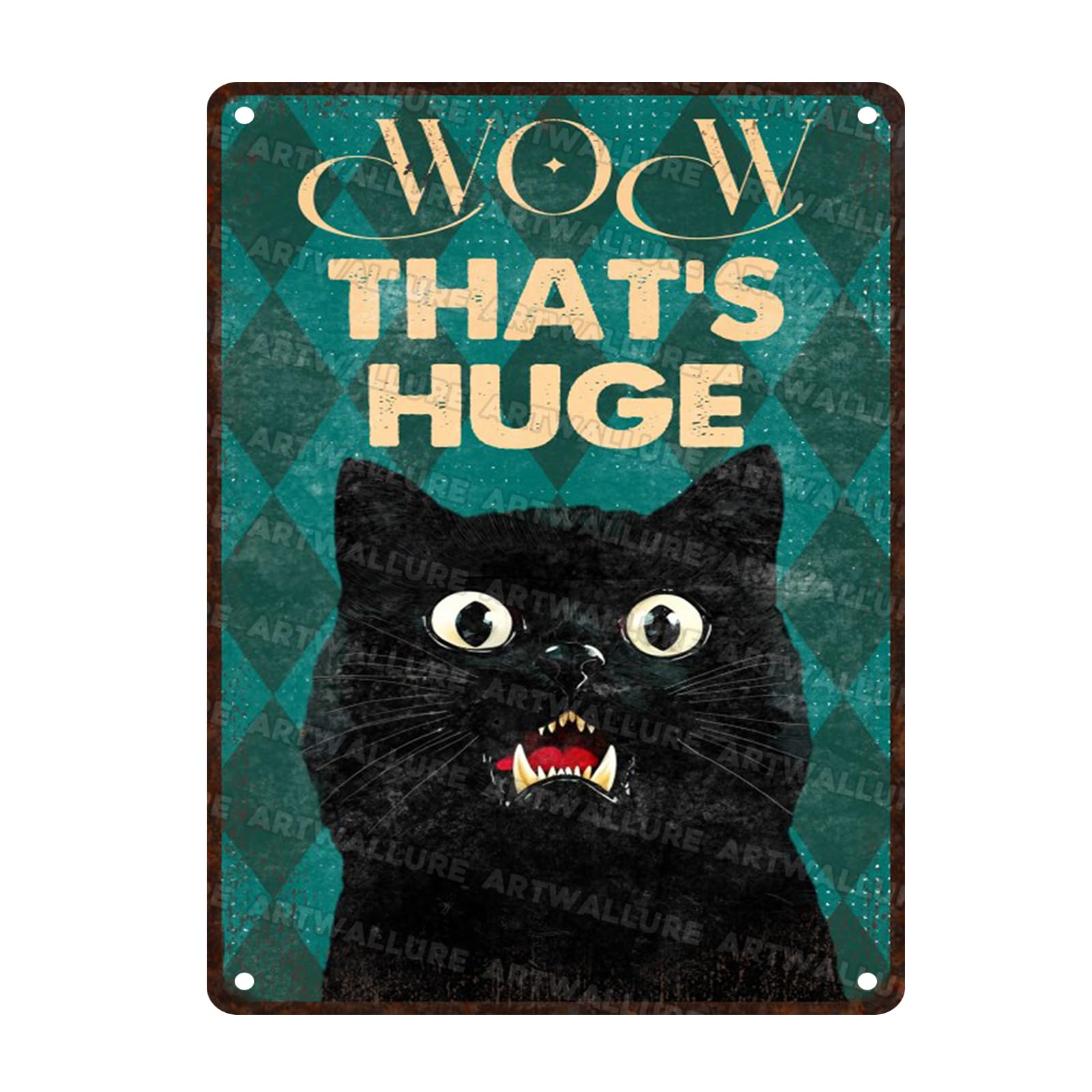 Funny Black Cat Vintage Sign Wow Thats Huge Metal Tin Sign Bathroom Wall Decor for Toilet Restroom Washroom Decor 12x16inch
