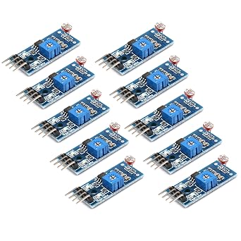 10Pcs Photoresistor Light Sensor Module, LM393 Comparator Board with Adjustable Sensitivity, Analog and Digital Output for arduino, for Raspberry Pi, MCU Projects