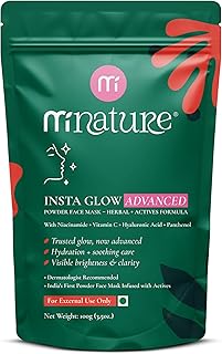 minature Insta Glow Advanced Powder | Herbal Face Mask with Niacinamide & Vitamin C | Multani Mitti, Rose Petal, Neem & Licorice Blend (100g) (3.5 Oz)