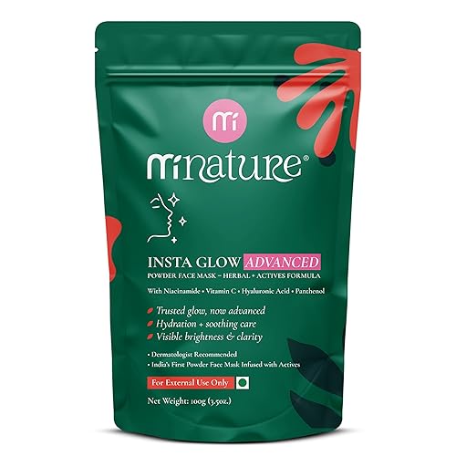 minature Insta Glow Advanced Powder  Mascarilla facial a base de hierbas con niacinamida y vitamina C  Mitti Multani, pétalos de rosa, neem y mezcla